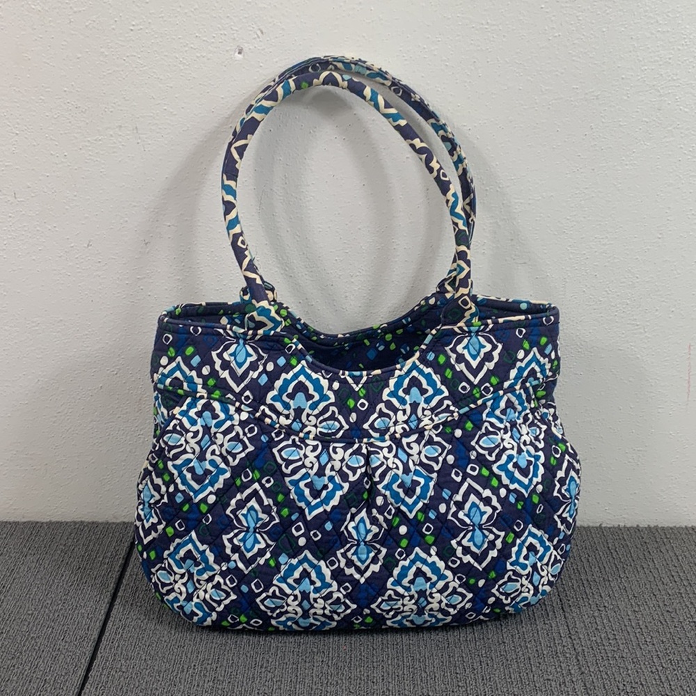 Vera Bradley Shoulder Bag Womens Medium Retired Ink Blue Pleated Quilted Purse